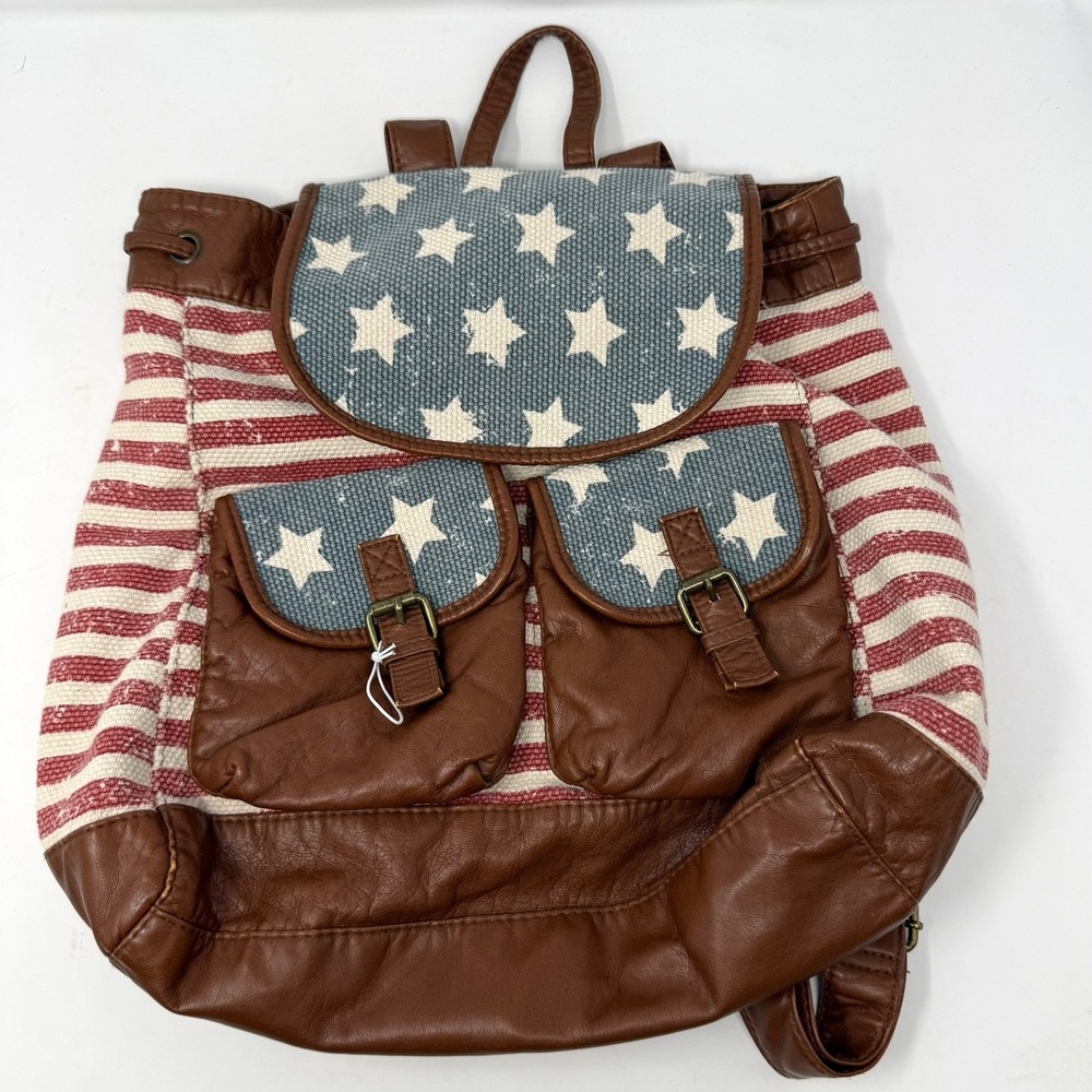 Mudd Womens Americana Stars and Stripes Canvas Faux Leather Backpack AMDH340018